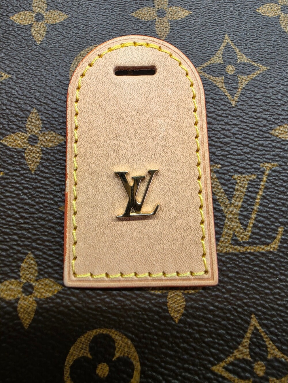 Louis Vuitton Beige Leather LV Logo Name Tag